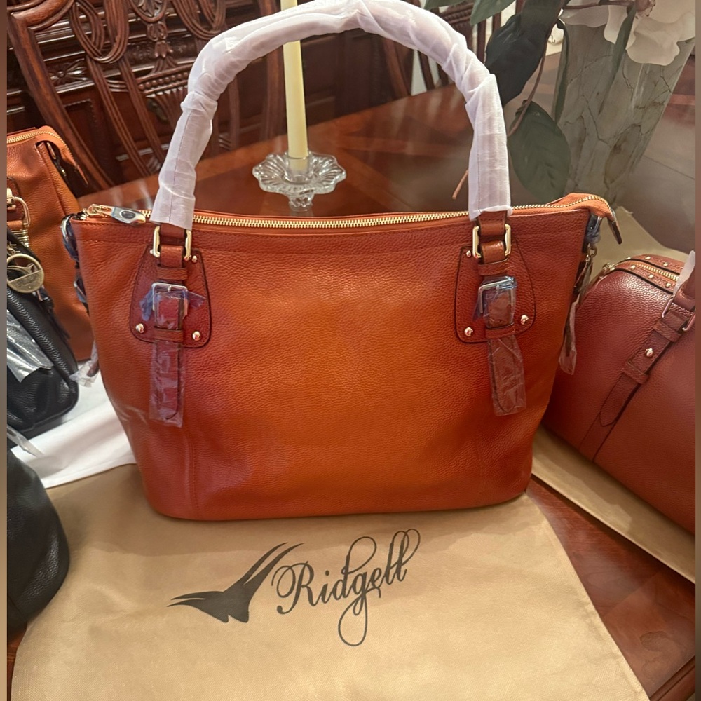 Orange 100% Italian Leather Tote Bag